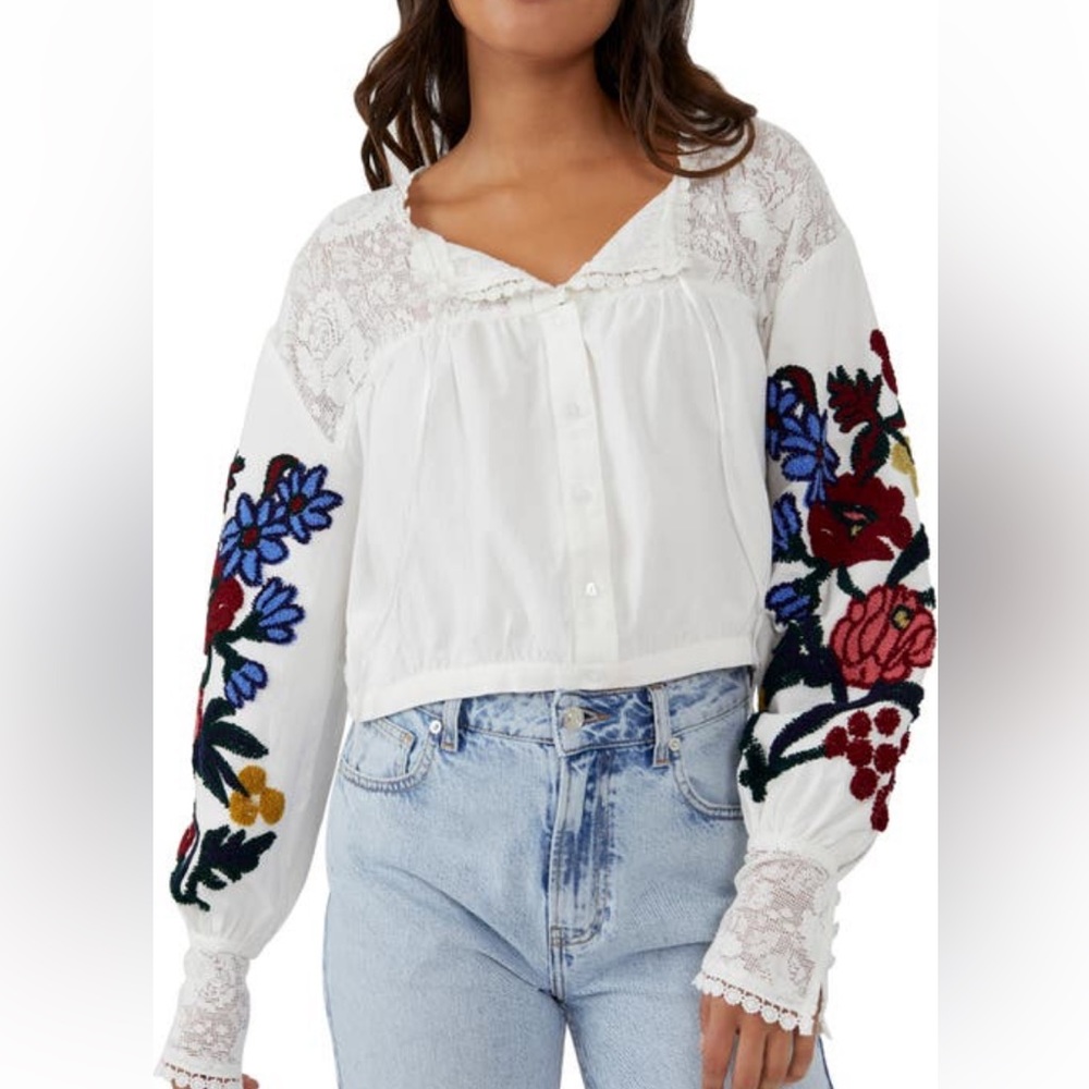 Free People Meadows Embroidered Cotton Long Sleeve Top - Picture 5 of 9